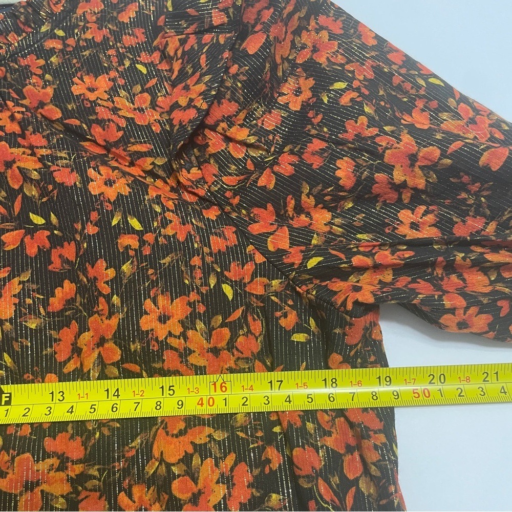 Gap Blouse Womens Medium Dark Floral Metallic Ruffle Neck Whimsigoth - Picture 10 of 12